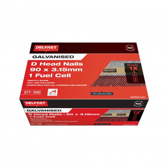 Delfast 90 x 3.15mm Galvanised D-Head Nails + Fuel Pack - Box 1000