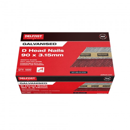 Delfast 90 x 3.15mm Galvanised D-Head Nails - Box 1000