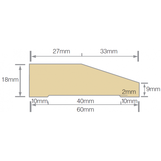 Mould 60x18mm Splay Architrave Gesso  F/J Pre-Primed - Per Meter