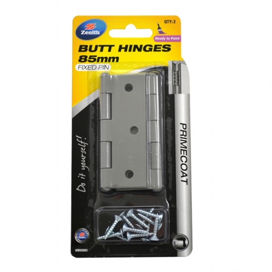Butt Hinge Fixed Pin 85mm - Primecoat