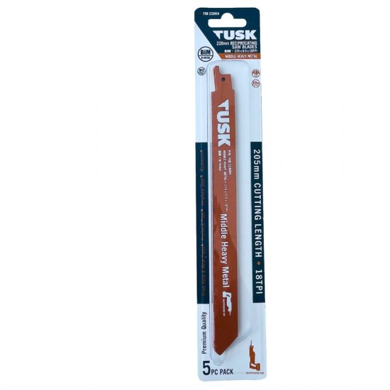 Tusk Reciprocating Saw blades for Middle Heavy Metal 228 x 0.9 x 18TPI - 5 Pack