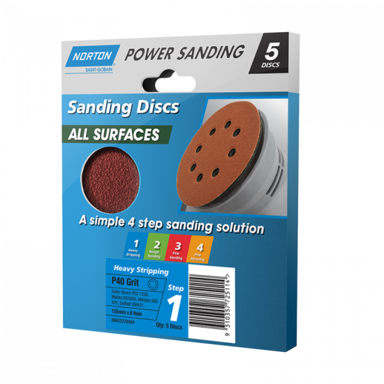 Norton All Surface Speedgrip Disc P40 125mm 8 Hole - 5 Pack