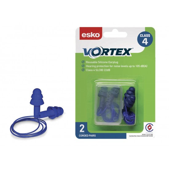 Esko Vortex Earplugs Blue Corded - 2 Pac Esko Vortex Earplugs Blue Corded - 2 Pack